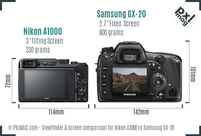 Nikon A1000 vs Samsung GX-20 Screen and Viewfinder comparison