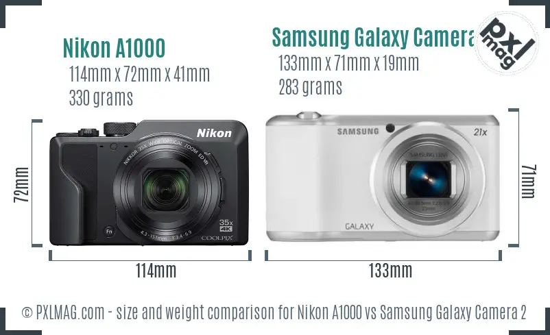 Nikon A1000 vs Samsung Galaxy Camera 2 size comparison