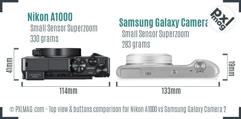 Nikon A1000 vs Samsung Galaxy Camera 2 top view buttons comparison