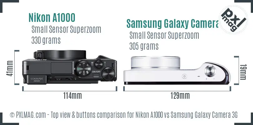 Nikon A1000 vs Samsung Galaxy Camera 3G top view buttons comparison