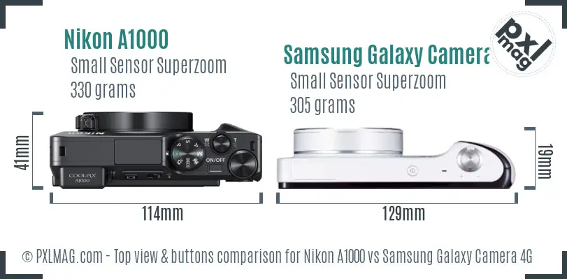 Nikon A1000 vs Samsung Galaxy Camera 4G top view buttons comparison