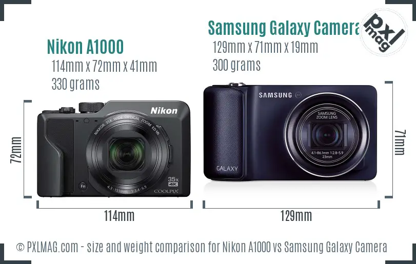 Nikon A1000 vs Samsung Galaxy Camera size comparison