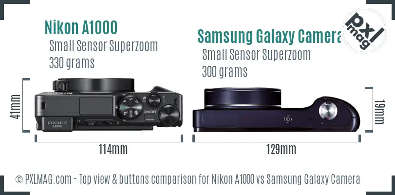 Nikon A1000 vs Samsung Galaxy Camera top view buttons comparison