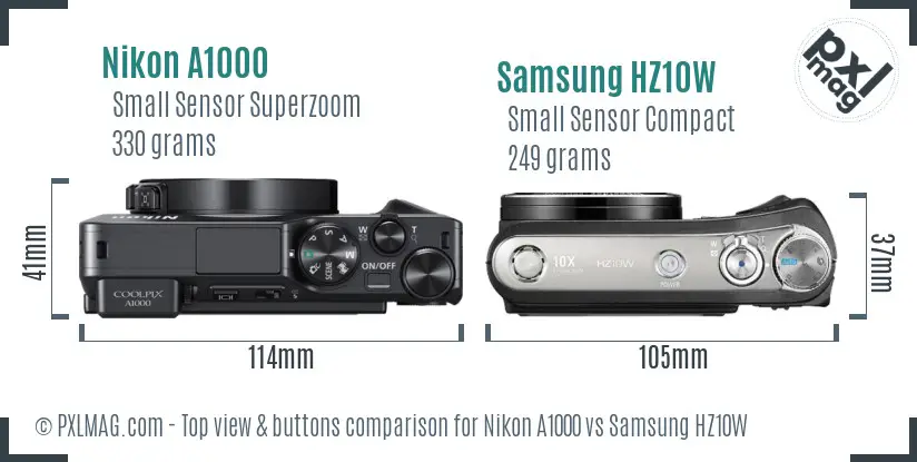 Nikon A1000 vs Samsung HZ10W top view buttons comparison