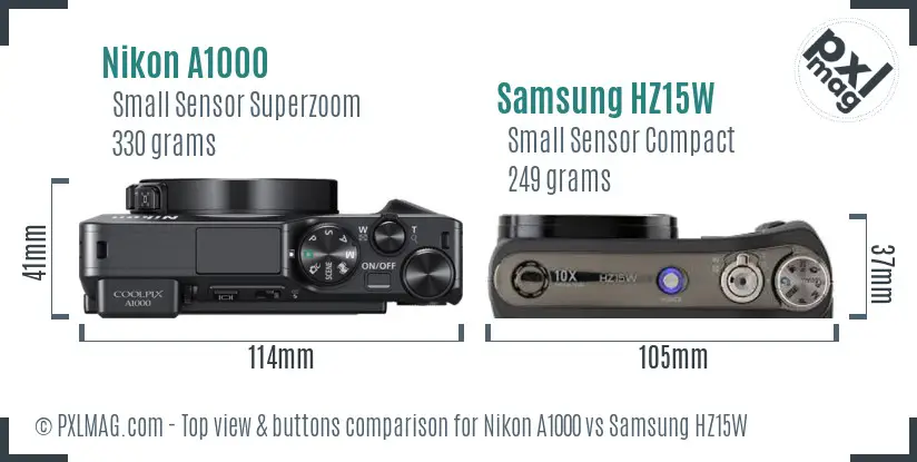 Nikon A1000 vs Samsung HZ15W top view buttons comparison