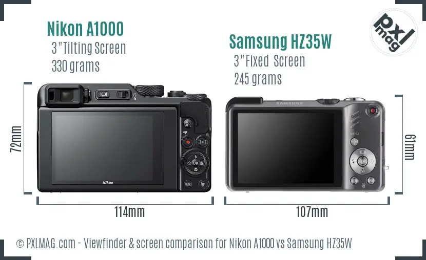 Nikon A1000 vs Samsung HZ35W Screen and Viewfinder comparison