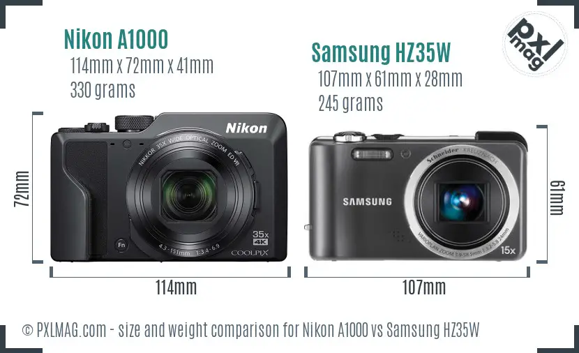 Nikon A1000 vs Samsung HZ35W size comparison