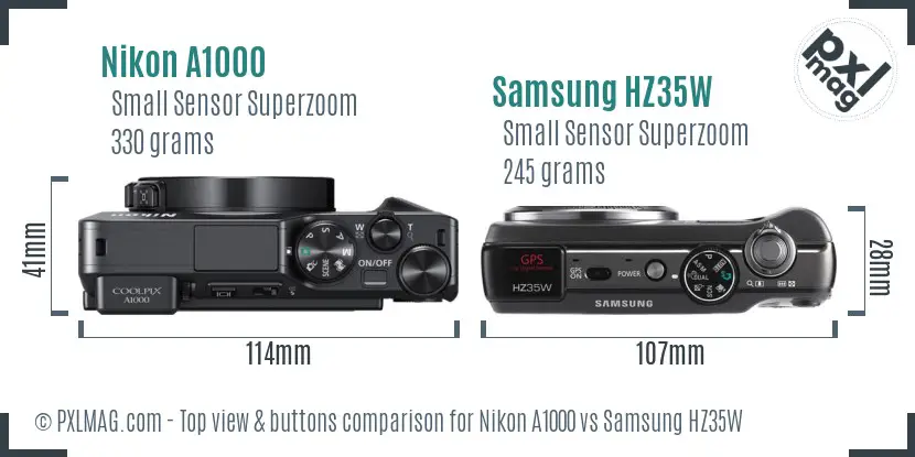 Nikon A1000 vs Samsung HZ35W top view buttons comparison