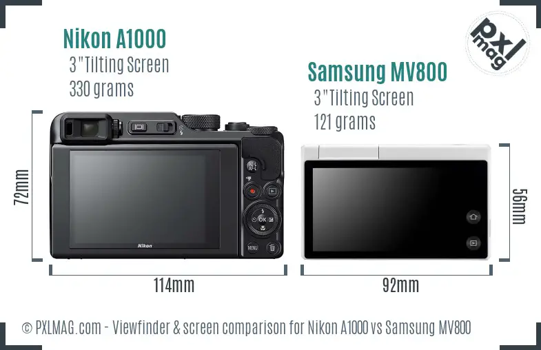 Nikon A1000 vs Samsung MV800 Screen and Viewfinder comparison