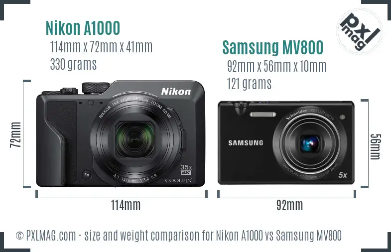 Nikon A1000 vs Samsung MV800 size comparison