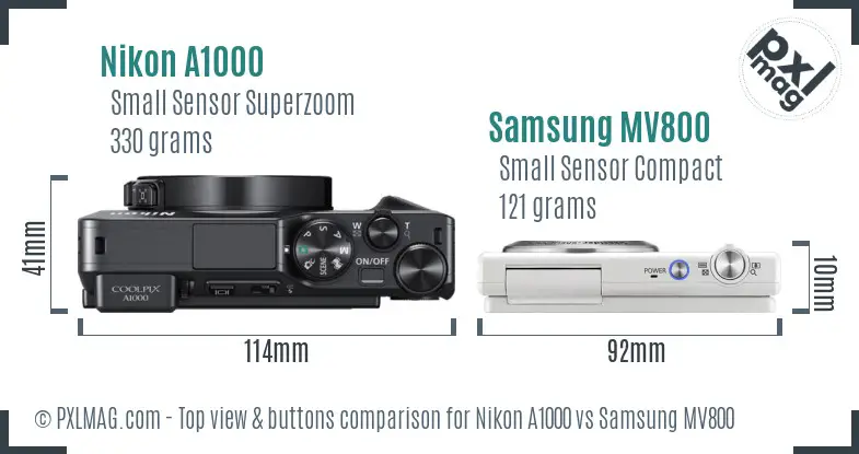 Nikon A1000 vs Samsung MV800 top view buttons comparison