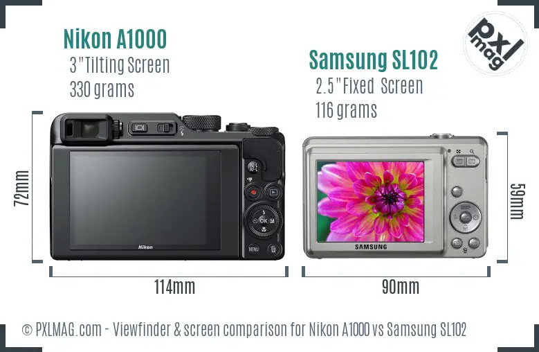Nikon A1000 vs Samsung SL102 Screen and Viewfinder comparison