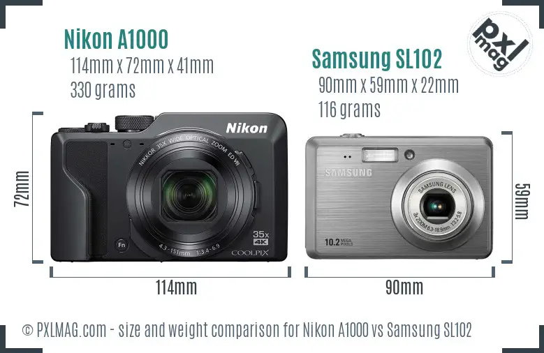Nikon A1000 vs Samsung SL102 size comparison