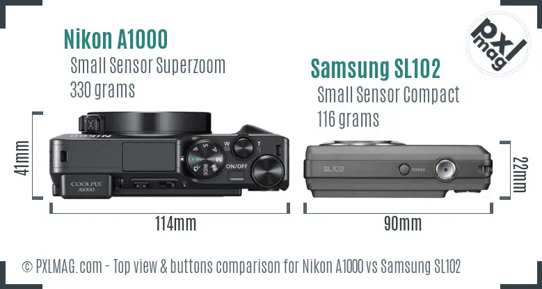Nikon A1000 vs Samsung SL102 top view buttons comparison