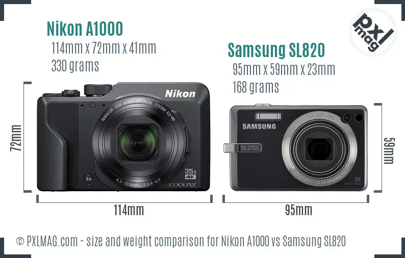 Nikon A1000 vs Samsung SL820 size comparison