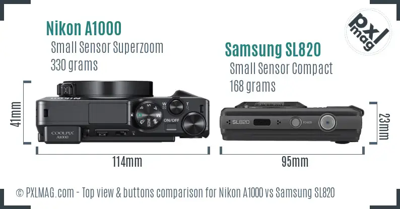 Nikon A1000 vs Samsung SL820 top view buttons comparison