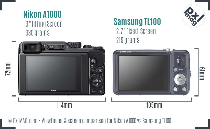 Nikon A1000 vs Samsung TL100 Screen and Viewfinder comparison