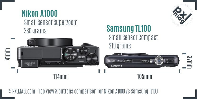 Nikon A1000 vs Samsung TL100 top view buttons comparison
