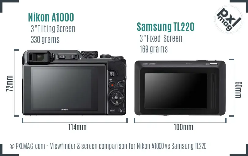 Nikon A1000 vs Samsung TL220 Screen and Viewfinder comparison