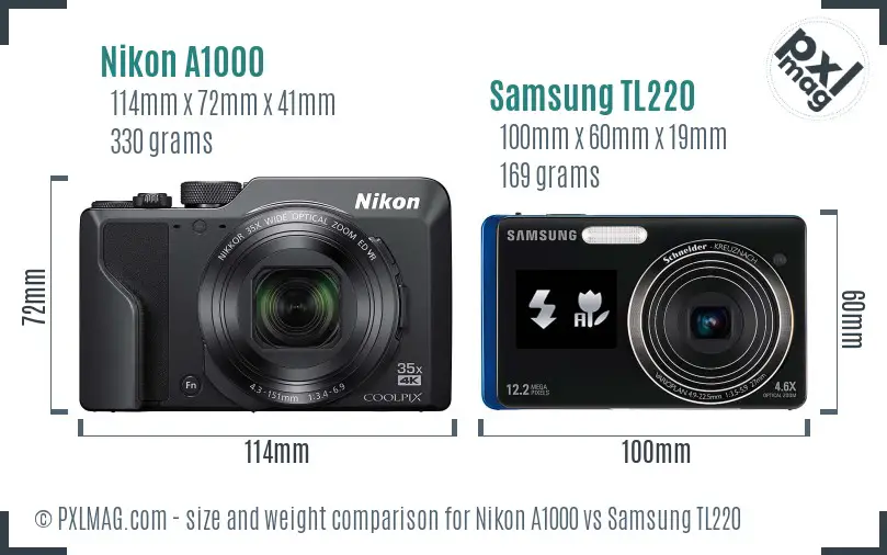 Nikon A1000 vs Samsung TL220 size comparison