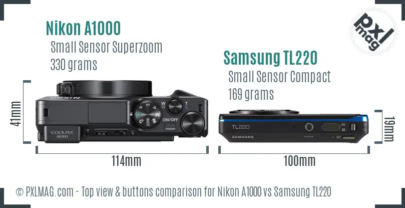 Nikon A1000 vs Samsung TL220 top view buttons comparison