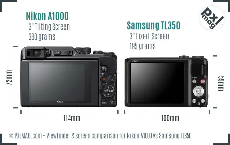 Nikon A1000 vs Samsung TL350 Screen and Viewfinder comparison