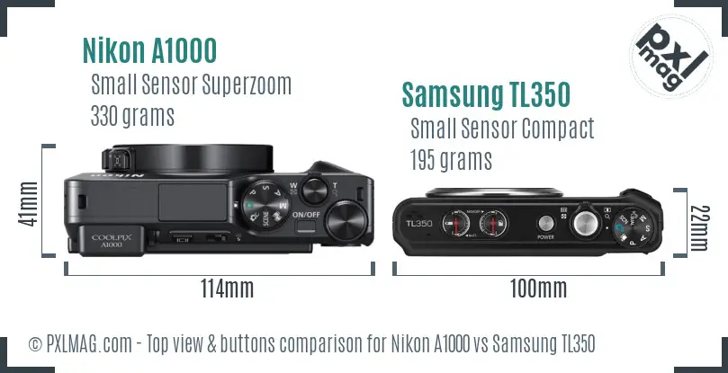 Nikon A1000 vs Samsung TL350 top view buttons comparison