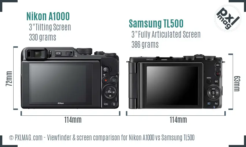 Nikon A1000 vs Samsung TL500 Screen and Viewfinder comparison