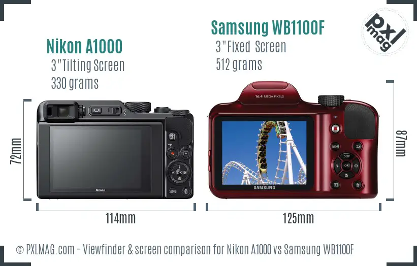 Nikon A1000 vs Samsung WB1100F Screen and Viewfinder comparison