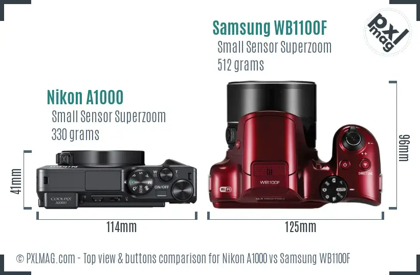 Nikon A1000 vs Samsung WB1100F top view buttons comparison