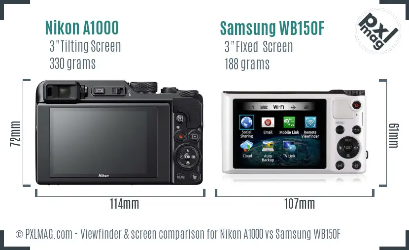 Nikon A1000 vs Samsung WB150F Screen and Viewfinder comparison