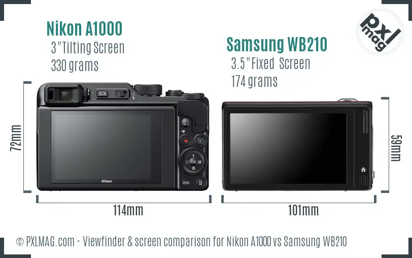 Nikon A1000 vs Samsung WB210 Screen and Viewfinder comparison