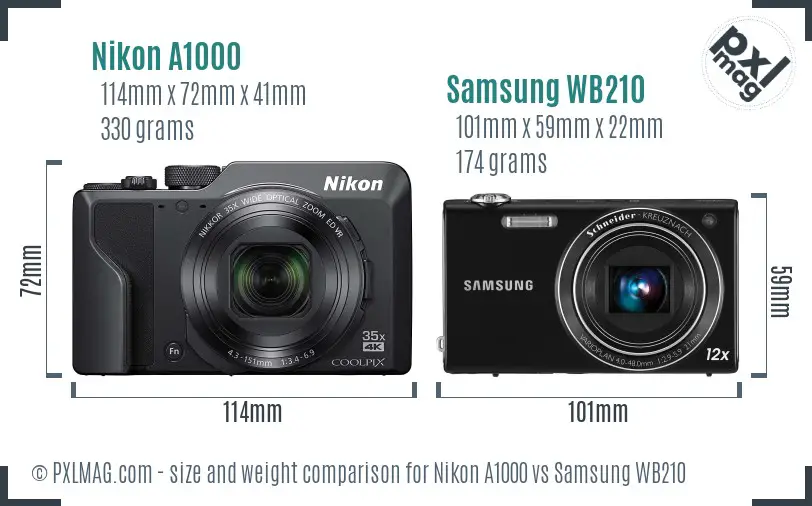 Nikon A1000 vs Samsung WB210 size comparison