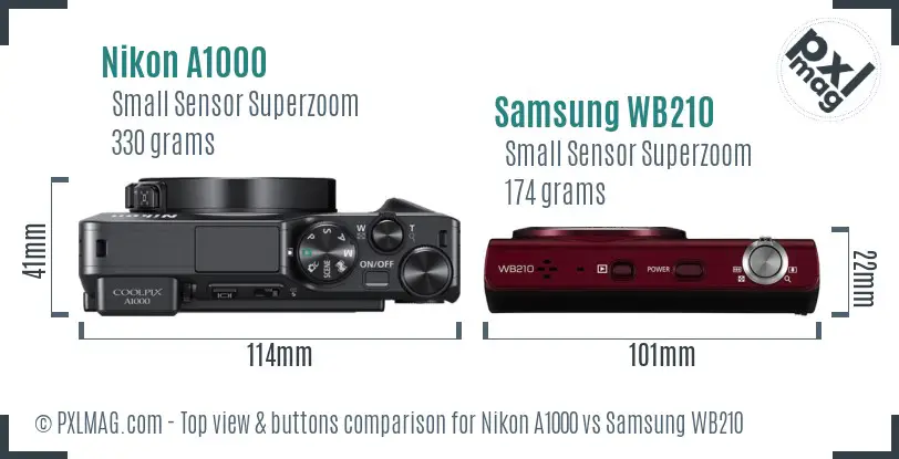 Nikon A1000 vs Samsung WB210 top view buttons comparison