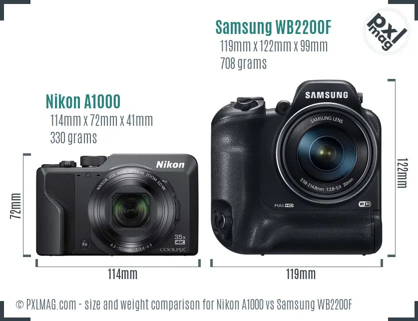 Nikon A1000 vs Samsung WB2200F size comparison