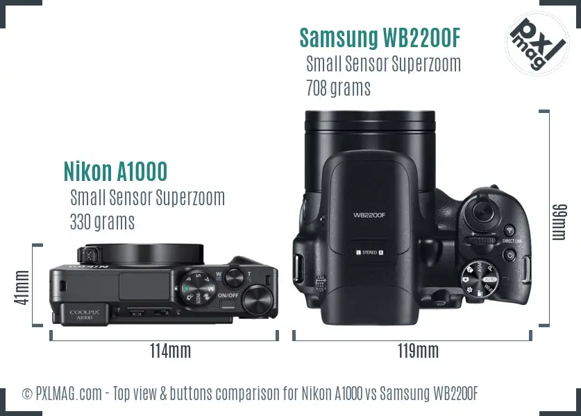 Nikon A1000 vs Samsung WB2200F top view buttons comparison