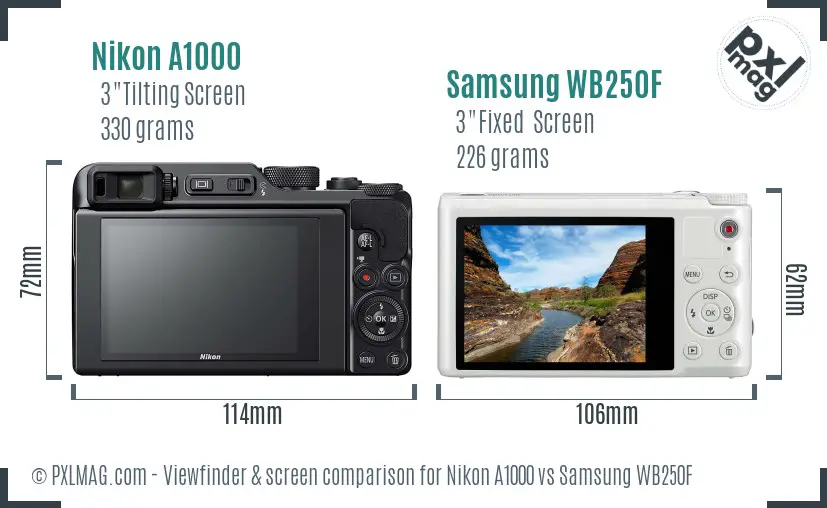 Nikon A1000 vs Samsung WB250F Screen and Viewfinder comparison