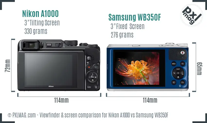 Nikon A1000 vs Samsung WB350F Screen and Viewfinder comparison