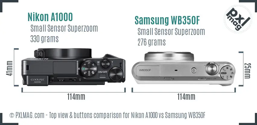 Nikon A1000 vs Samsung WB350F top view buttons comparison