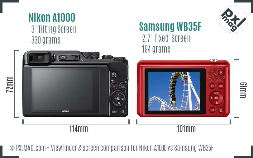 Nikon A1000 vs Samsung WB35F Screen and Viewfinder comparison