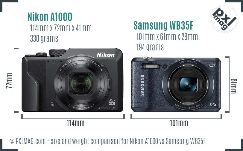 Nikon A1000 vs Samsung WB35F size comparison