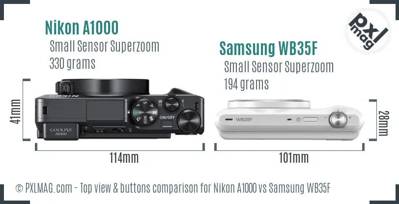 Nikon A1000 vs Samsung WB35F top view buttons comparison