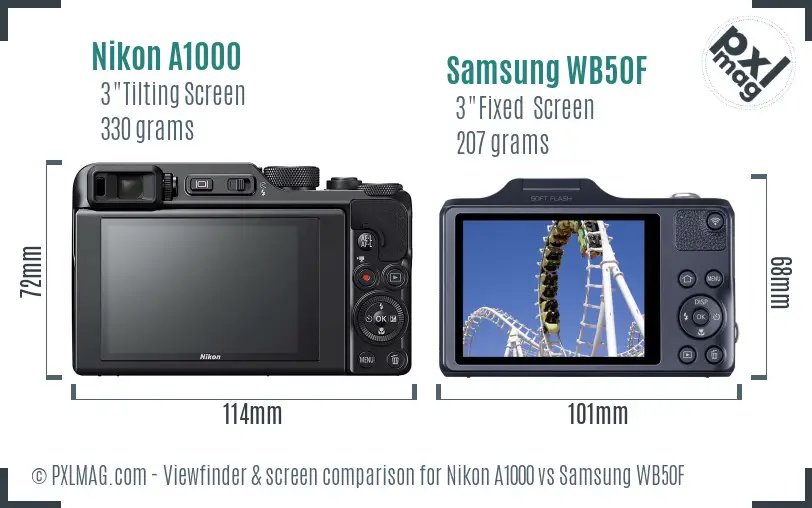 Nikon A1000 vs Samsung WB50F Screen and Viewfinder comparison