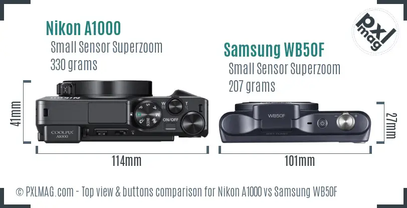 Nikon A1000 vs Samsung WB50F top view buttons comparison