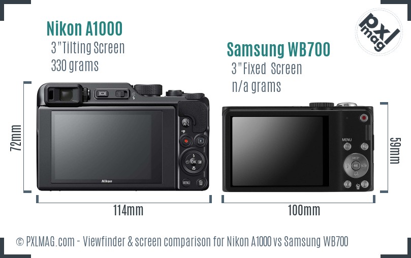 Nikon A1000 vs Samsung WB700 Screen and Viewfinder comparison