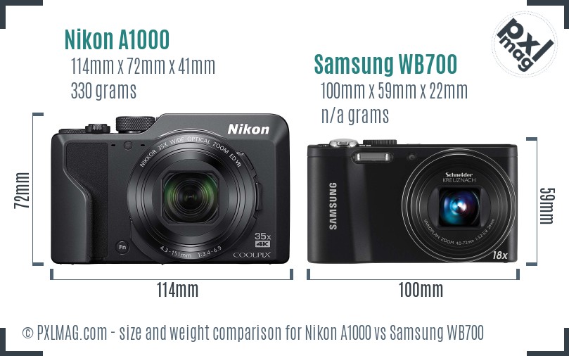Nikon A1000 vs Samsung WB700 size comparison