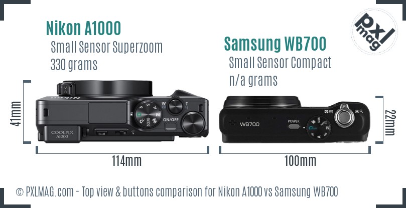 Nikon A1000 vs Samsung WB700 top view buttons comparison