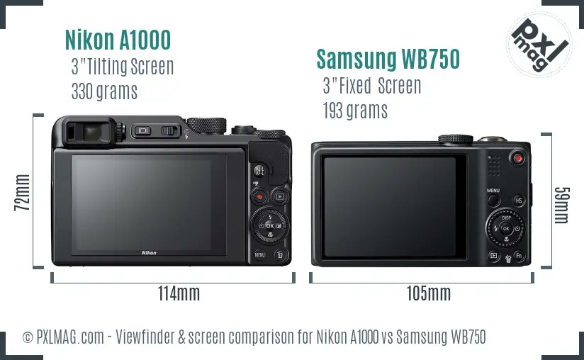 Nikon A1000 vs Samsung WB750 Screen and Viewfinder comparison