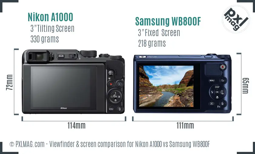 Nikon A1000 vs Samsung WB800F Screen and Viewfinder comparison