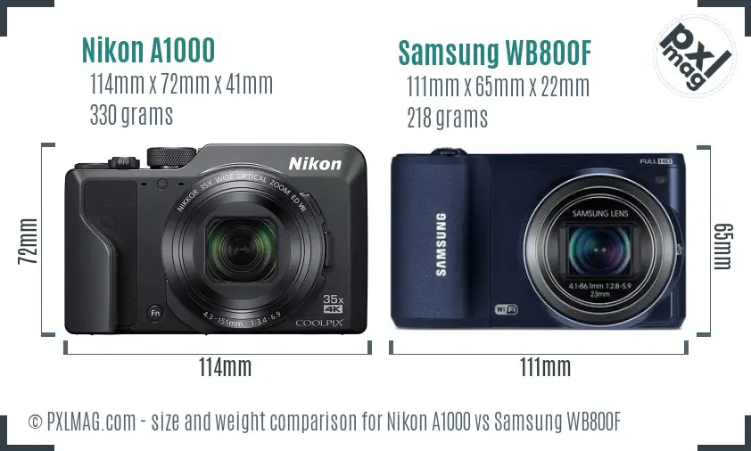 Nikon A1000 vs Samsung WB800F size comparison